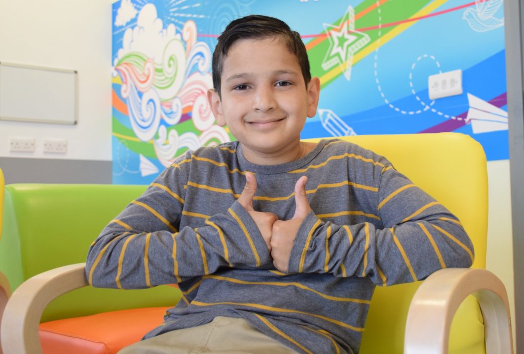 10 year old Alexander Mohammed on the Children's Cancer Unit at the Great North Children's Hospital 