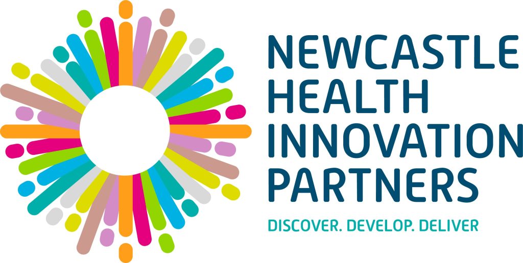 Newcastle Health Innovation Partners (NHIP) Logo with text underneath: Discover, Develop, Deliver
