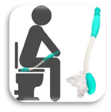Image of person on toilet using supportive equipment