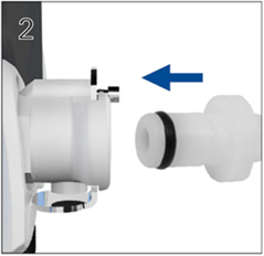 low flow oxygen inlet with arrow pointing to locking clip