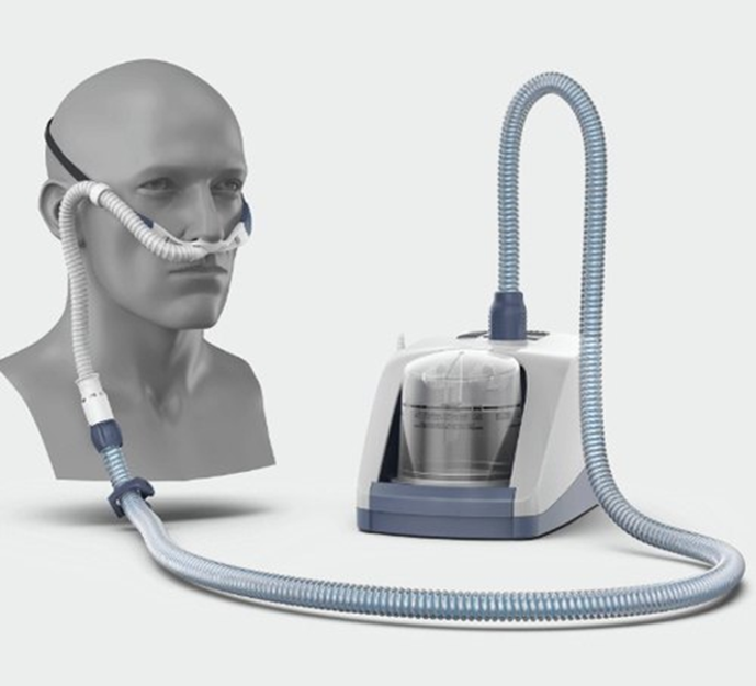 Mannquin wearing nasal cannula attached to a My Airvo 2 machine. 
