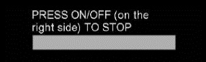 Picture of on/off graphic which says "Press on/off (on the right side) to stop"