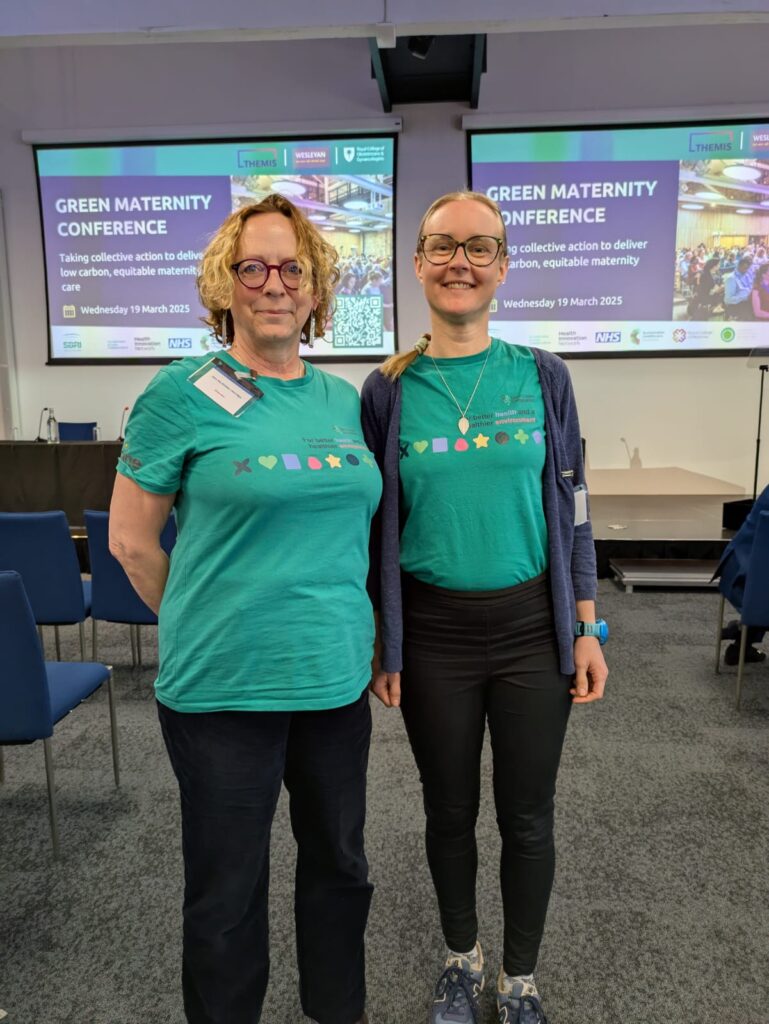 The Born Green Generation project managers stand side-by-side in green t-shirts. Aly Kimber is on the left and Dr Amy Manning is on the right