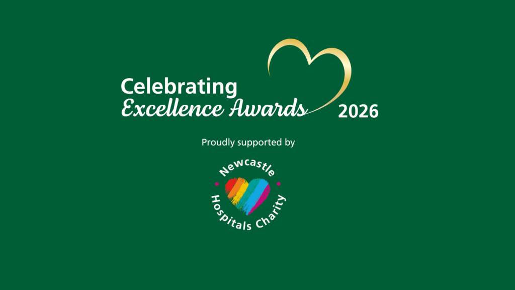 Celebrating Excellence Awards 2026 logo with text underneath saying "proudly supported by" and the Newcastle Hospitals Charity logo
