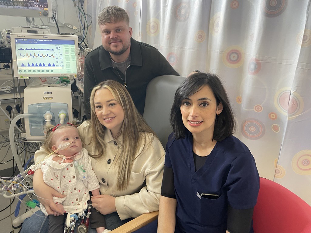 Baby Poppy with mum Becca, dad Kevin and paediatric cardiology consultant, Barbara Cardoso in the Freeman Hospital