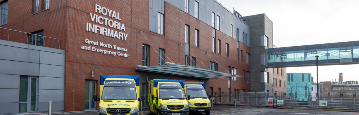 Three ambulances parked in bays outside the RVI Trauma and Emergency Centre
