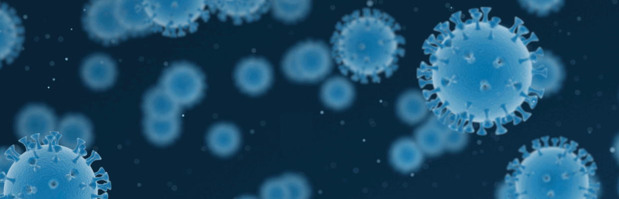 A scientific graphic showing virus particles