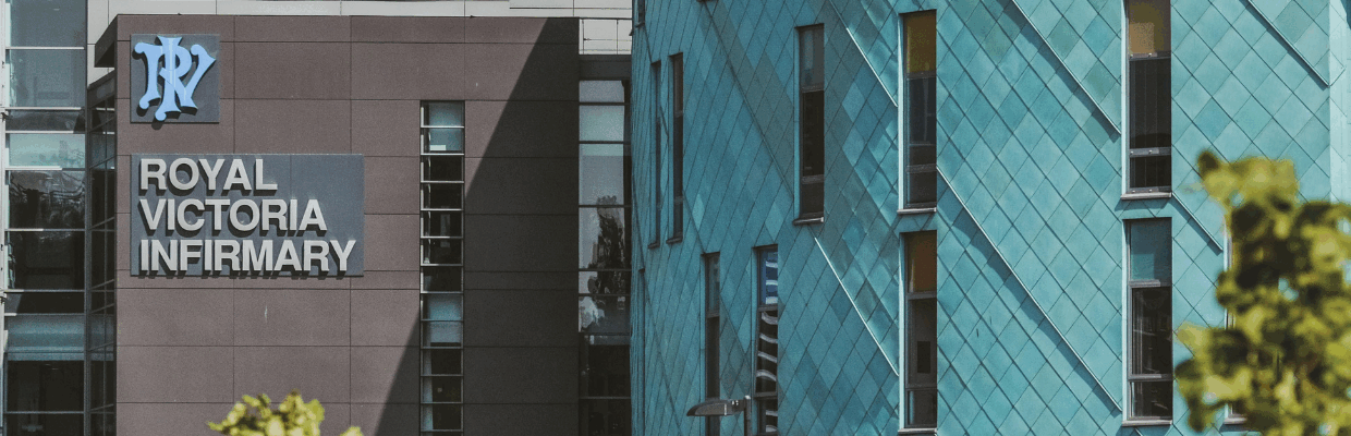 A photo of the main entrance to the RVI with the sign