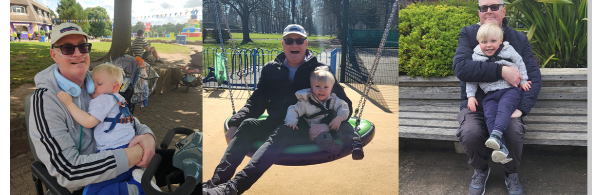 Three photos of Darren with his son, Daniel, taken outside.