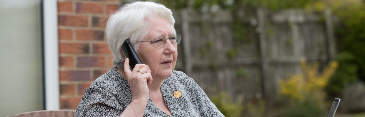 Professor Kath McCourt President of the Commonwealth Nurses and Midwives Federation receives a phone call from Her Majesty The Queen on International Day of the Nurse and Midwife.