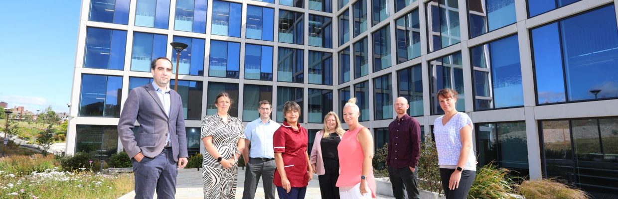 Press - the lab team outside the Biosphere @ Newcastle Helix