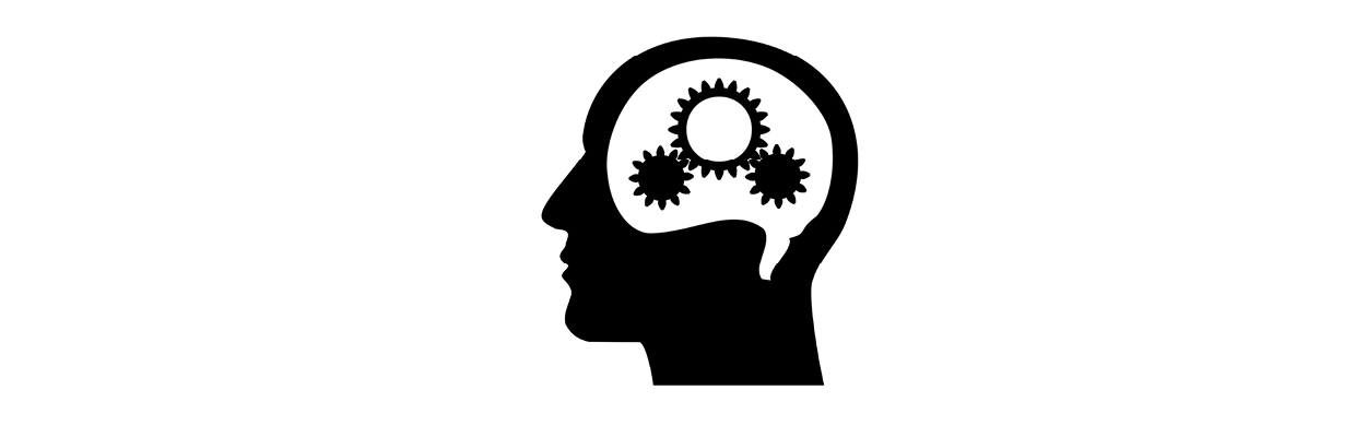 Image of a head with cogs where the brain is