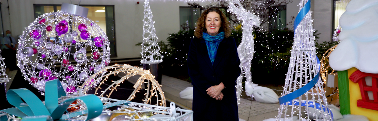 Dame Jackie Daniel with Christmas Light Illuminations at Royal Victoria Infirmary